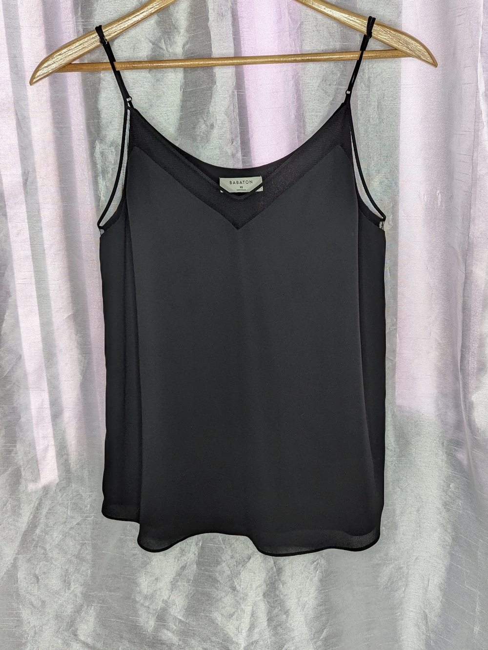 Babaton Women's Black V-Neck Mesh Camisole Top XS Adjustable Straps